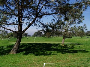 A picture from behind a green at Torrey Pines Golf Course in La Jolla, CA