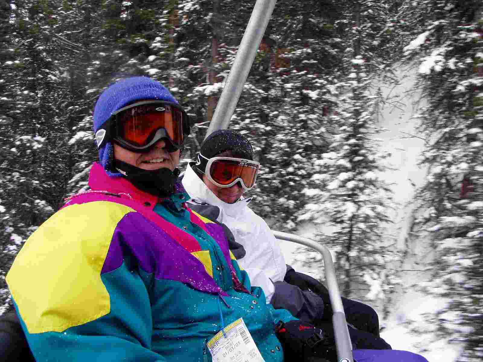 A picture of Jim and Sandra on the Larch chair at Lake Louise