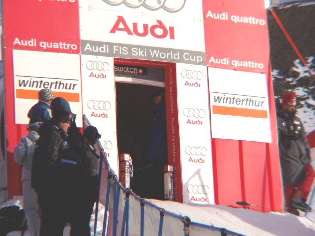 Eric Henry, Start Referee, barely discernible inside the Start Tent for the Women's Winterstart Downhill and Super G races at Lake Louise