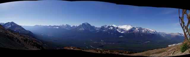 A panorama of the Bow Valley from near the 'bad weather' start of the Men's Downhill at Lake Louise